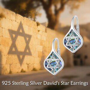 Women's Sterling Star David Silver Blue Dangle Hoop Comfortable Earring